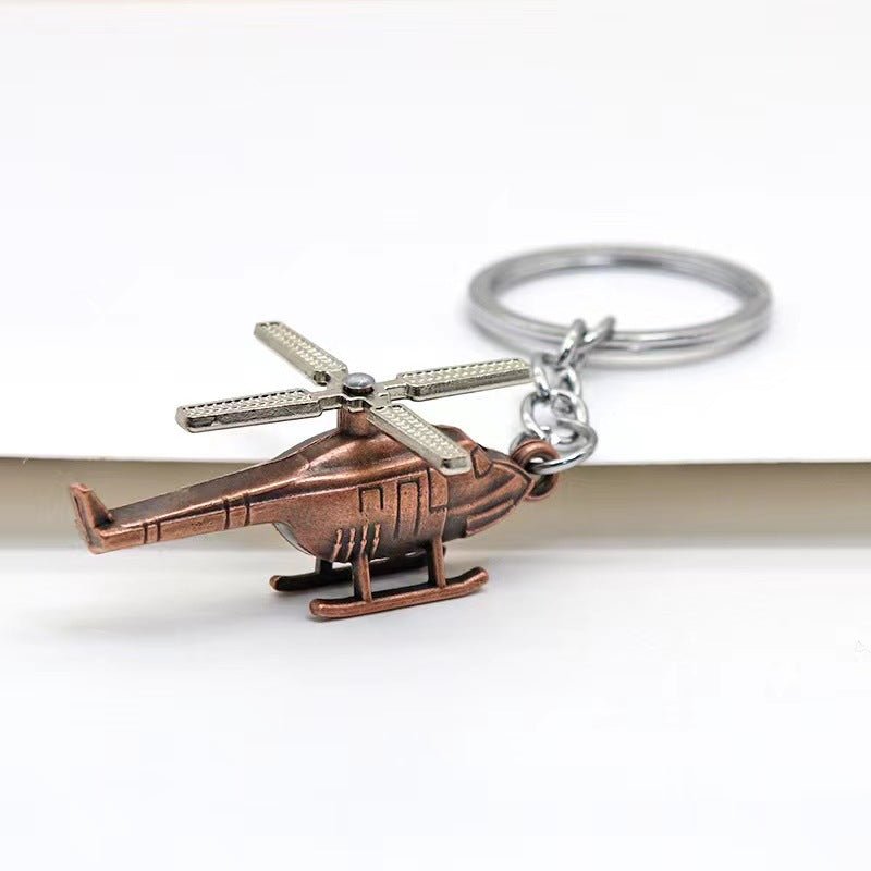 Vintage Alloy Helicopter Keychain Antique Bronze Tone Rotor Detail 2