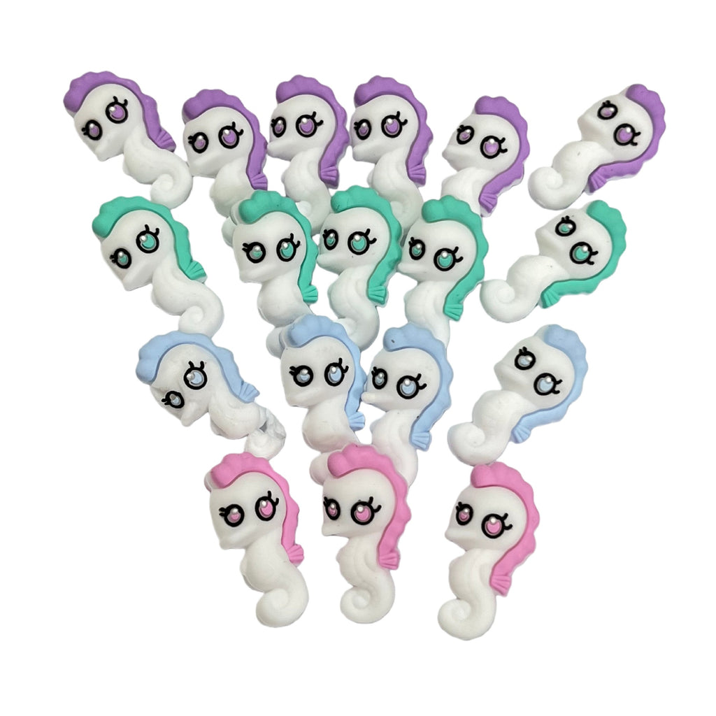 Silicone 3D Focal Beads Seahorse Textured Pastel Manes 20pcs 2
