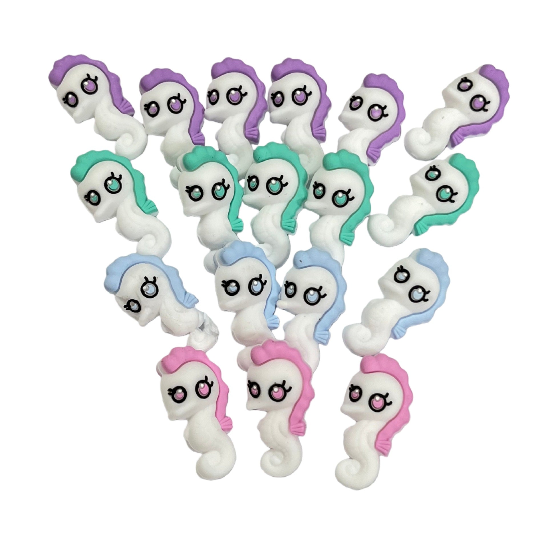 Silicone 3D Focal Beads Seahorse Textured Pastel Manes 20pcs 2