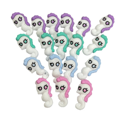 Silicone 3D Focal Beads Seahorse Textured Pastel Manes 20pcs 2