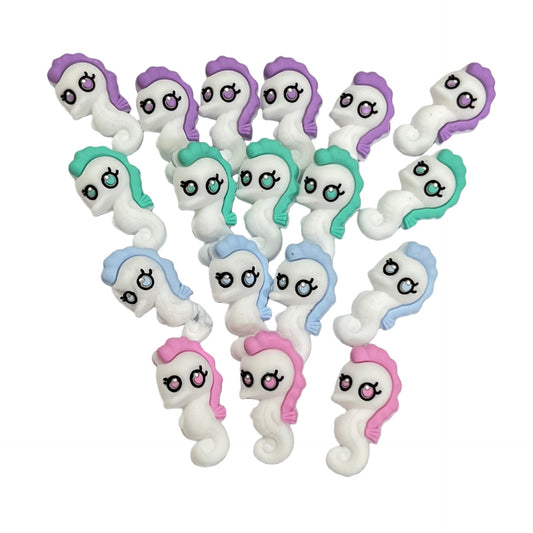 Silicone 3D Focal Beads Seahorse Textured Pastel Manes 20pcs 2