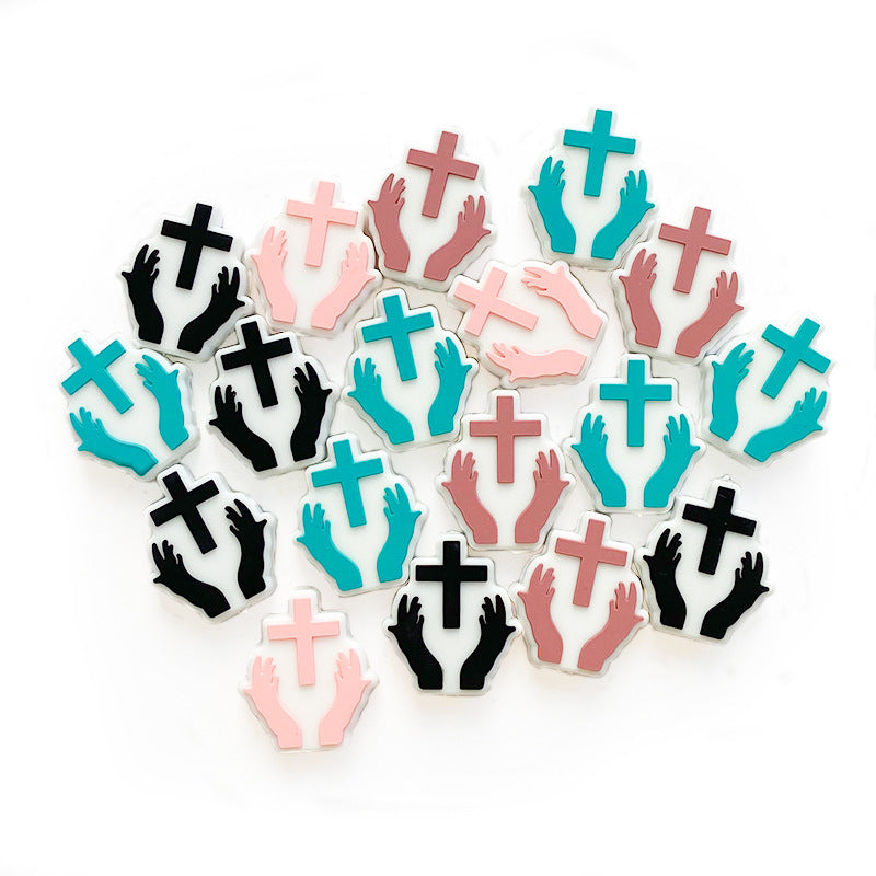 Silicone Focal Beads Pacifier Chain Open Hands Cross Design 20pcs 2
