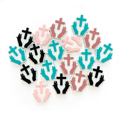 Silicone Focal Beads Pacifier Chain Open Hands Cross Design 20pcs 2