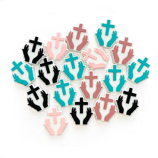 Silicone Focal Beads Pacifier Chain Open Hands Cross Design 20pcs 2