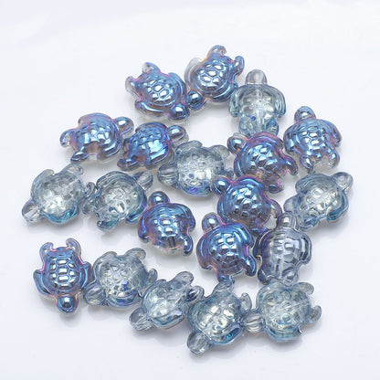 Electroplated Turtle Glass Beads 14X18mm Transparent Rainbow 20pcs 7