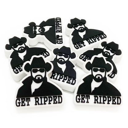 Silicone Focal Beads Man Wearing Hat and Sunglasses GET RIPPED 20pcs 3