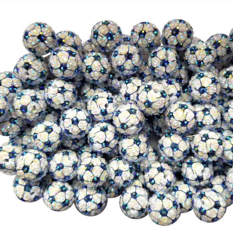 Plated Bubblegum Beads 20mm Football Pattern Rhinestone Sparkle 10pcs 2