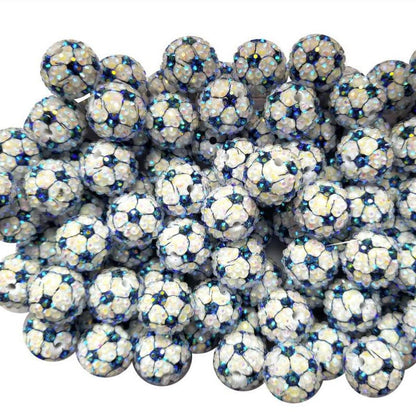 Plated Bubblegum Beads 20mm Football Pattern Rhinestone Sparkle 10pcs 2