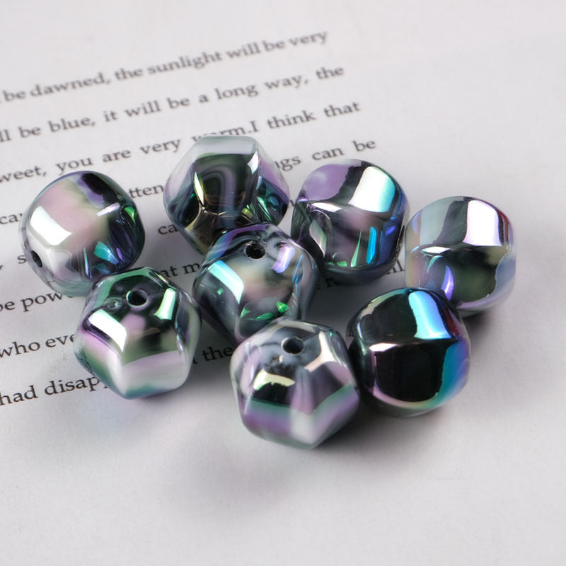 Plating Hexagonal Acrylic Beads 15.8mm Cloud Gradient Color 50pcs 8