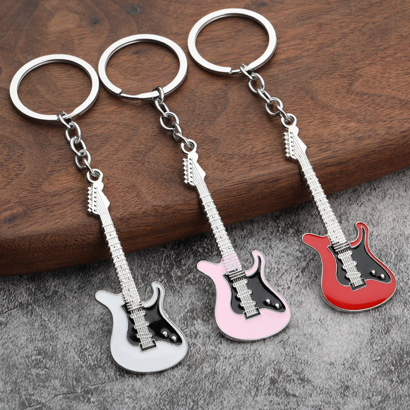 Metal Electric Guitar Keychain Vibrant Colors Zinc Alloy