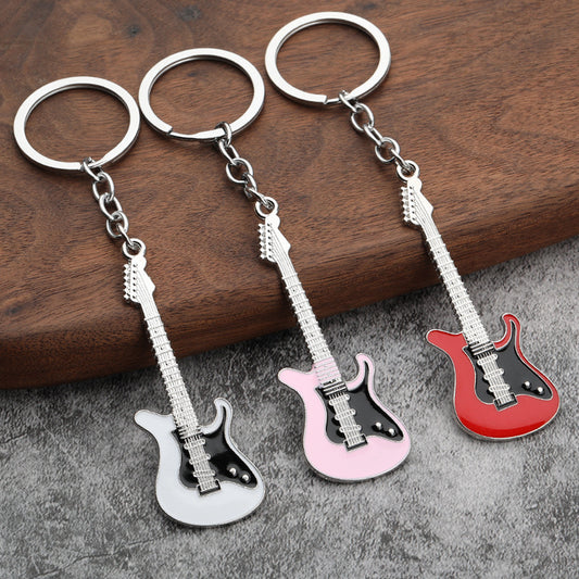 Metal Electric Guitar Keychain Vibrant Colors Zinc Alloy