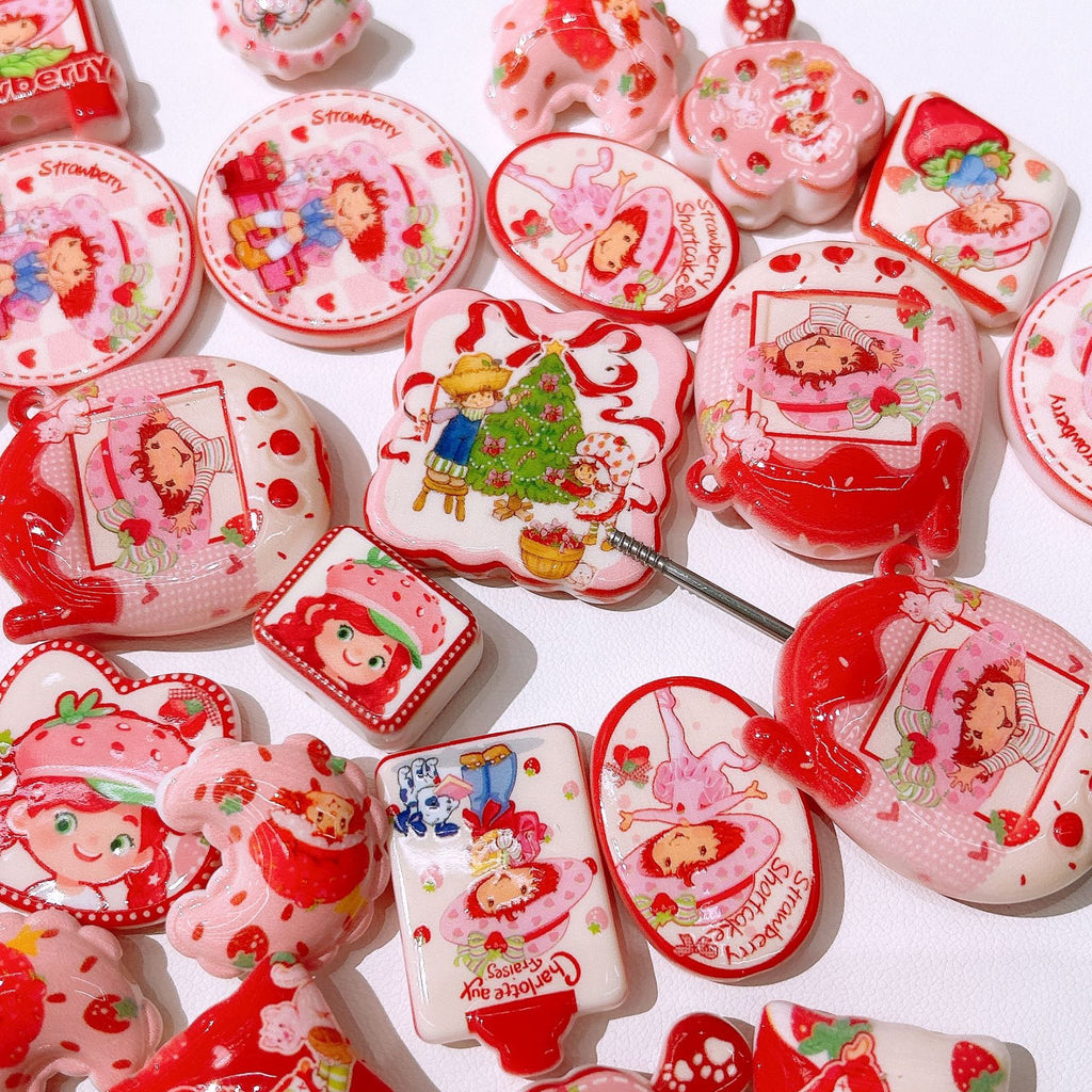 Strawberry Shortcake Acrylic Flat Beads Mixed Colors 50pcs 2
