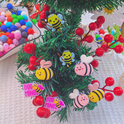 Silicone Focal Beads Small Bees Smiling Faces With Text Bee Mine 20pcs 4