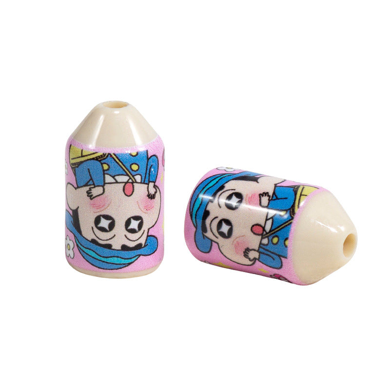 Painted Acrylic Beads 20mm Crayon Shin Chan Pattern Pencil Head 10pcs 6