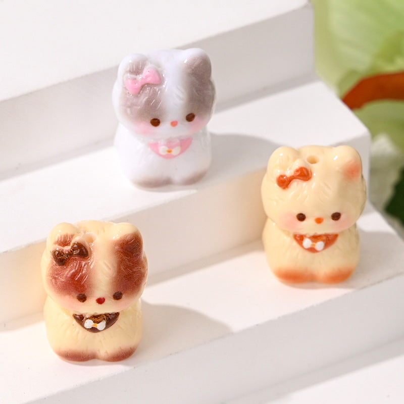 Glossy 3D Kitten Resin Beads 24-27mm Adorable Pastel 10pcs