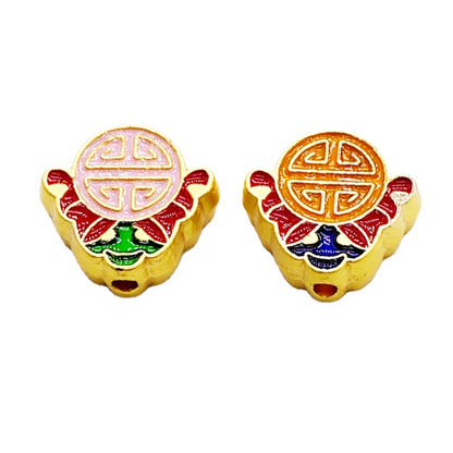 Cloisonne Metal Beads 12mm Good Fortune Pattern Enamel 10pcs 3