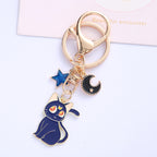 Enamel Moon Cat Keychain with Crescent Moon and Star Charm Alloy 3