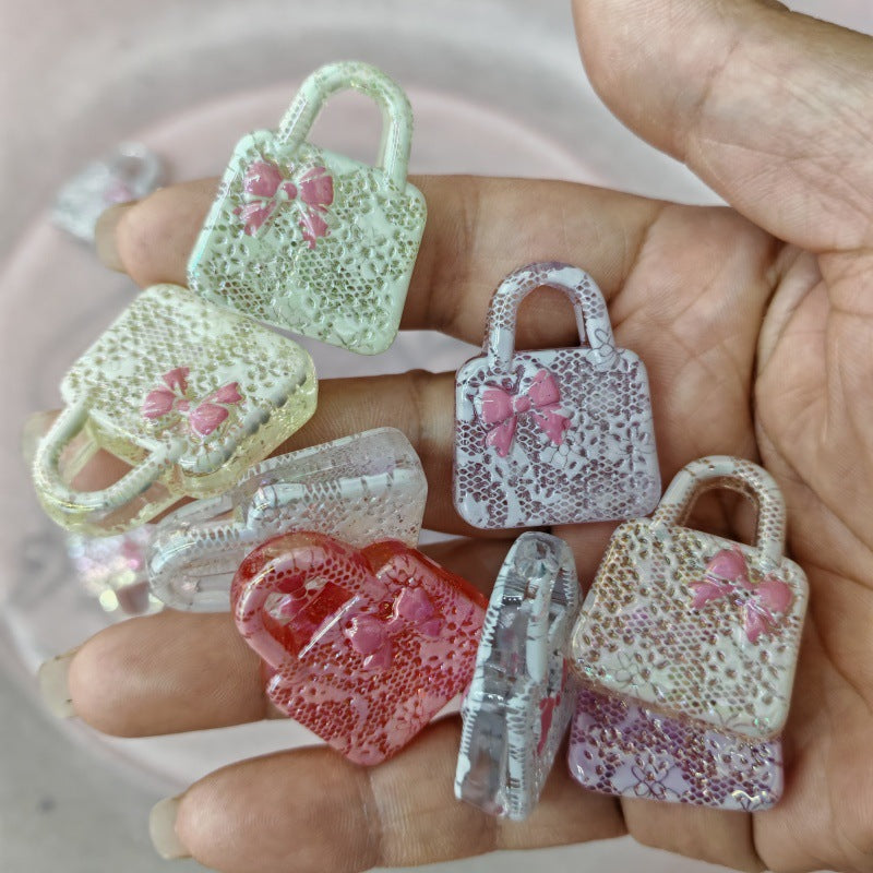 UV Plating Lace Handbag Acrylic Beads 26-32mm Soft Pastel 50pcs 3