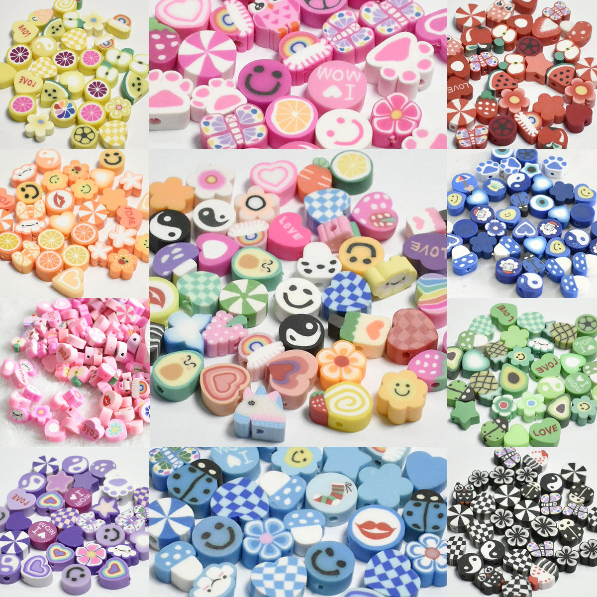 Cartoon Pattern Clay Beads 10mm Multicolor Polymer 200pcs