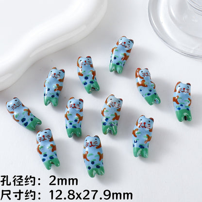 Hand Painted Animal Ceramic Beads Cute 3D Design 2pcs 15