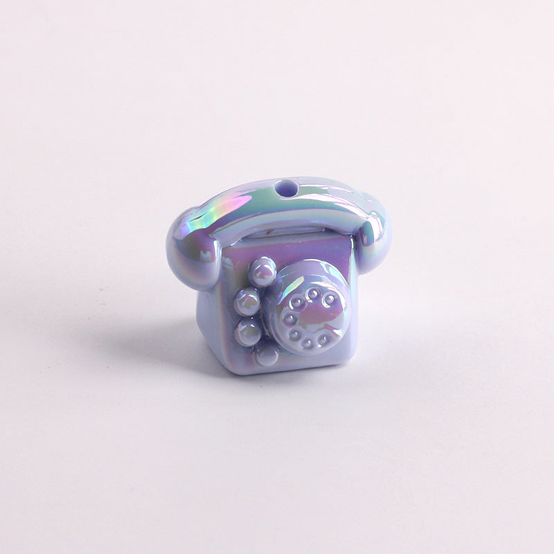 UV Plating Vintage 3D Landline Telephone Acrylic Beads 30mm 50pcs 9