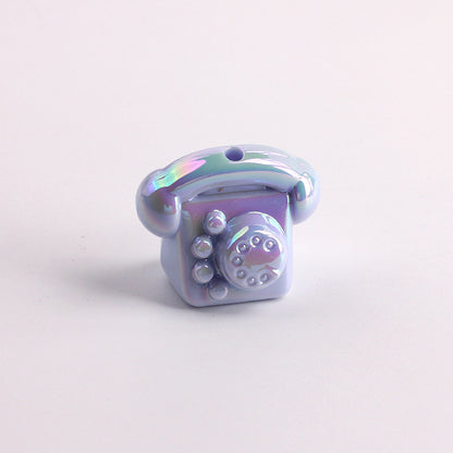 UV Plating Vintage 3D Landline Telephone Acrylic Beads 30mm 50pcs 9