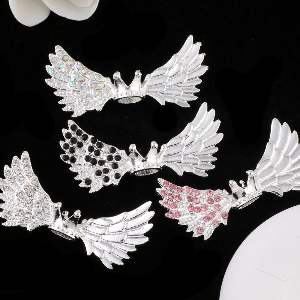 Angel Crown Wing Alloy Rhinestone Beads 25x53mm Detailed 4pcs
