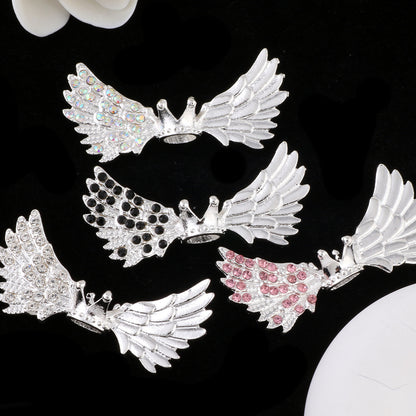 Angel Crown Wing Alloy Rhinestone Beads 25x53mm Detailed 4pcs