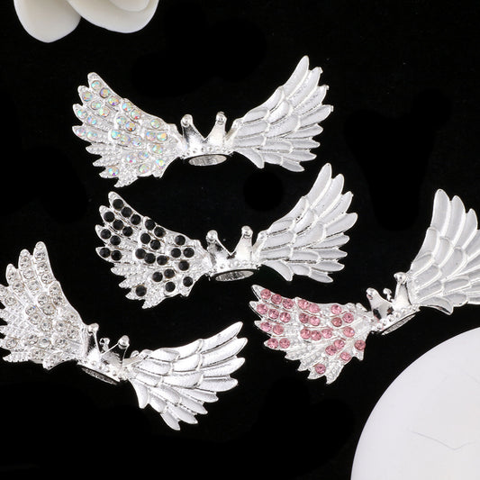 Angel Crown Wing Alloy Rhinestone Beads 25x53mm Detailed 4pcs