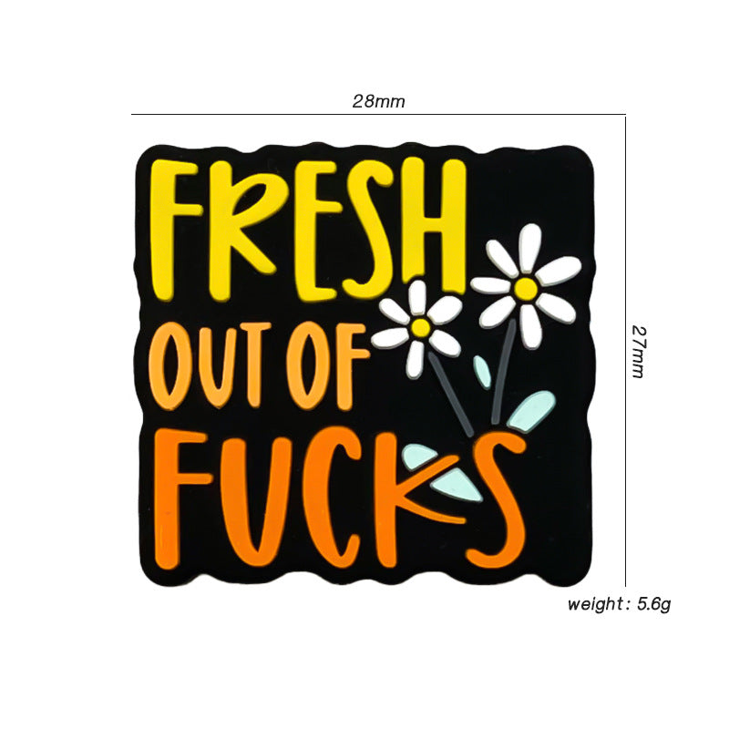 Silicone Focal Beads Fresh Out Of Fucks Bold Yellow Lettering Daisy Design 20pcs 2