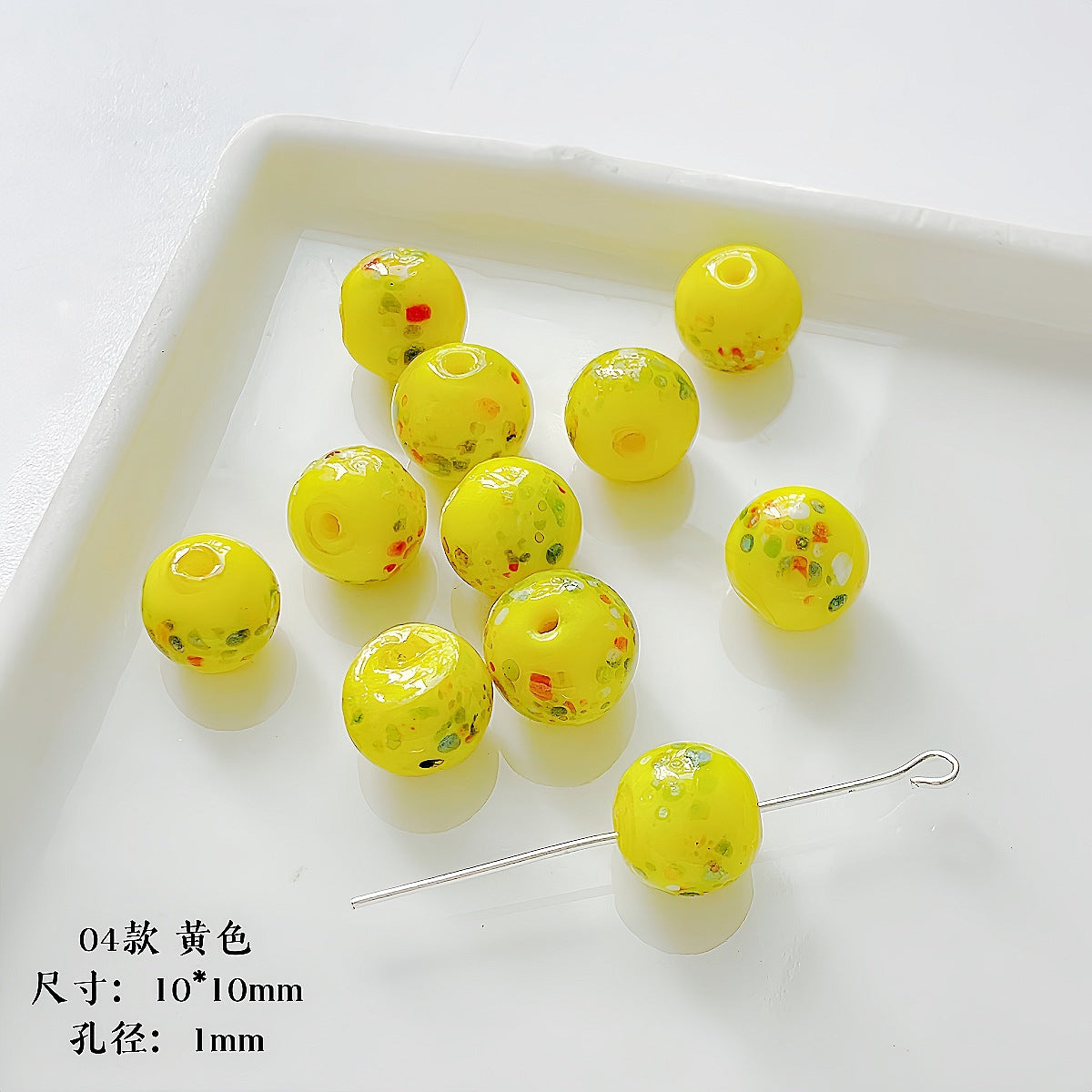 Lampwork Glass Beads Round 10mm Handmade Colorful Confetti 5pcs 6