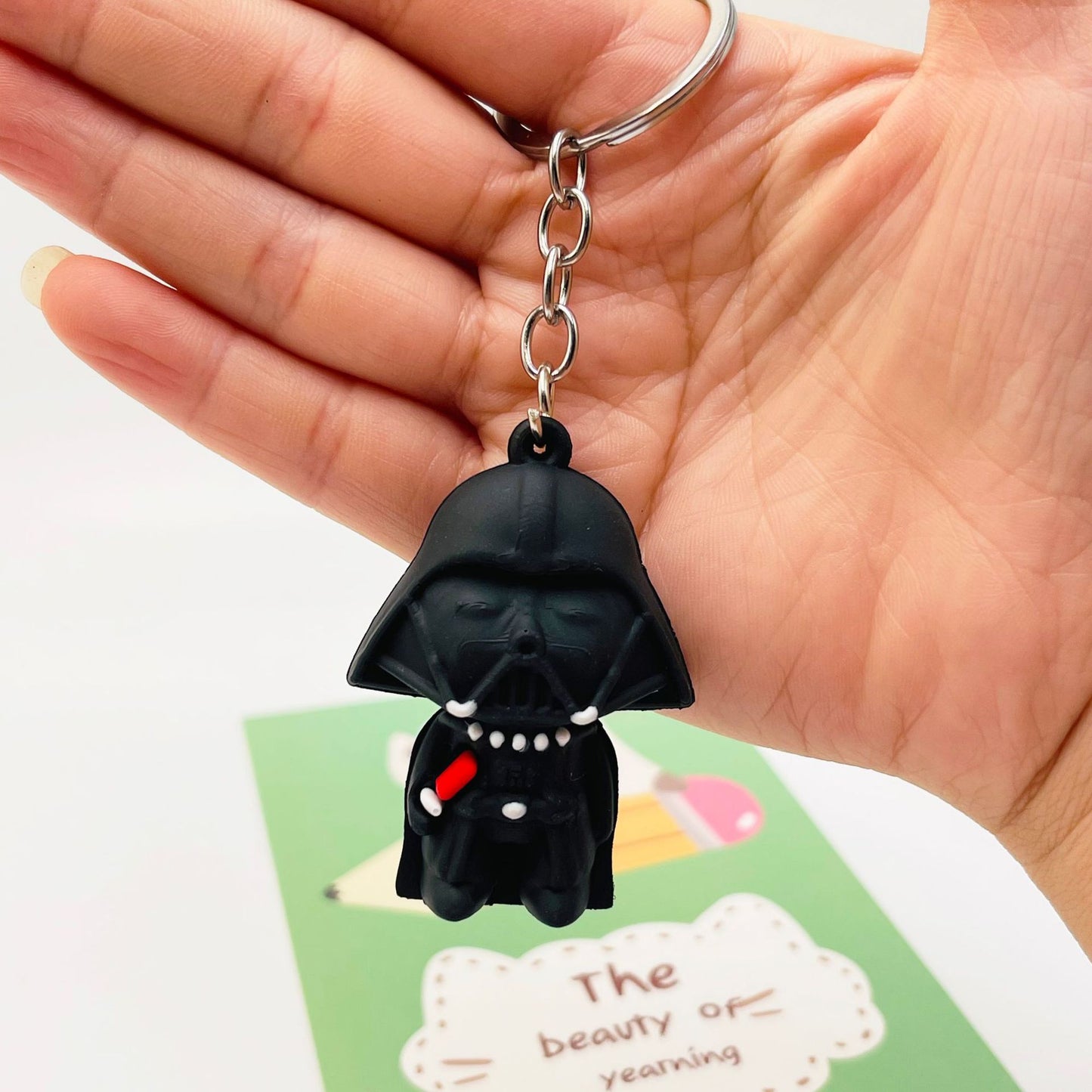 PVC Samurai Keychain Soft Rubber Cartoon Helmet Black and White 4