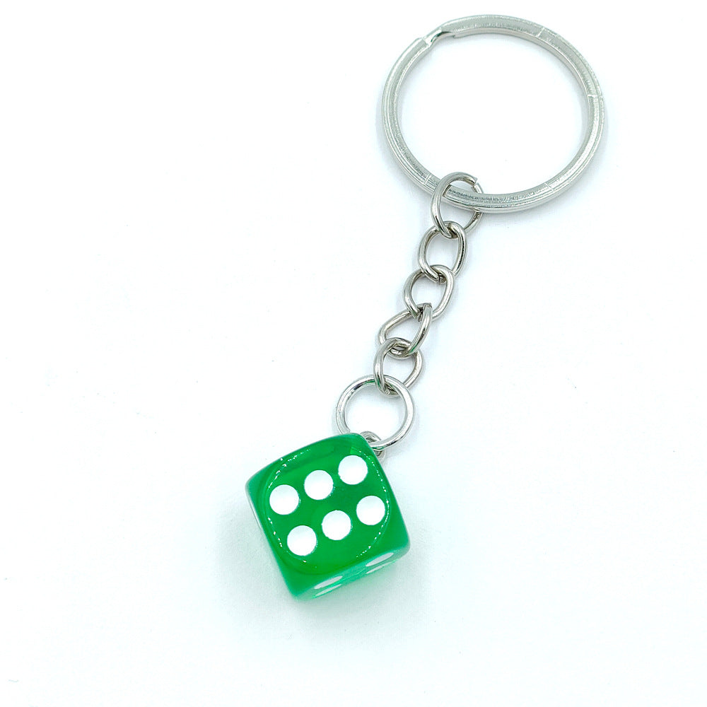 Resin Mini Dice Keychain Colorful Translucent Cube on Silver Chain 8