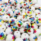Plating Round Acrylic Beads 16mm Colorful Jigsaw Puzzle Pattern 50pcs 2