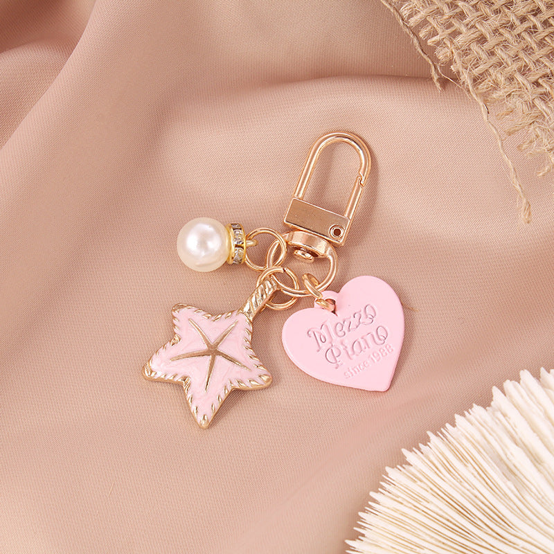 Alloy Starfish Keychain Metal Pastel Shell and Pearl Charm 8