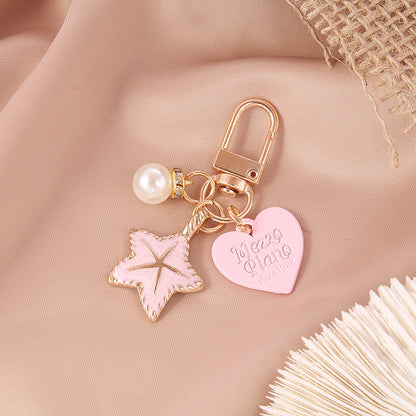 Alloy Starfish Keychain Metal Pastel Shell and Pearl Charm 8