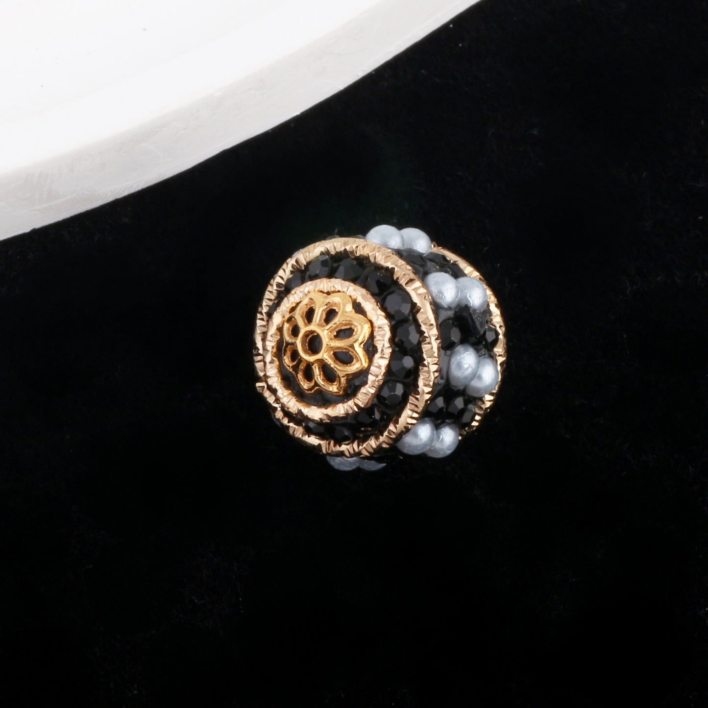 Vintage Nepal 15mm Rhinestone Beads Artificial Pearl Embedded 6pcs 6