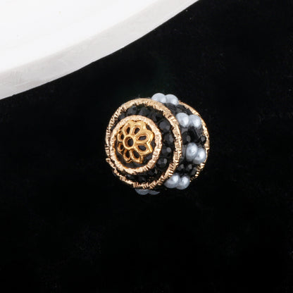 Vintage Nepal 15mm Rhinestone Beads Artificial Pearl Embedded 6pcs 6