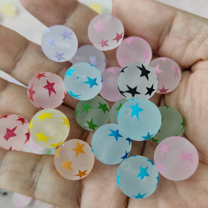 Matte Star Acrylic Beads 16mm Printed Round Mixed Colors 100pcs 4