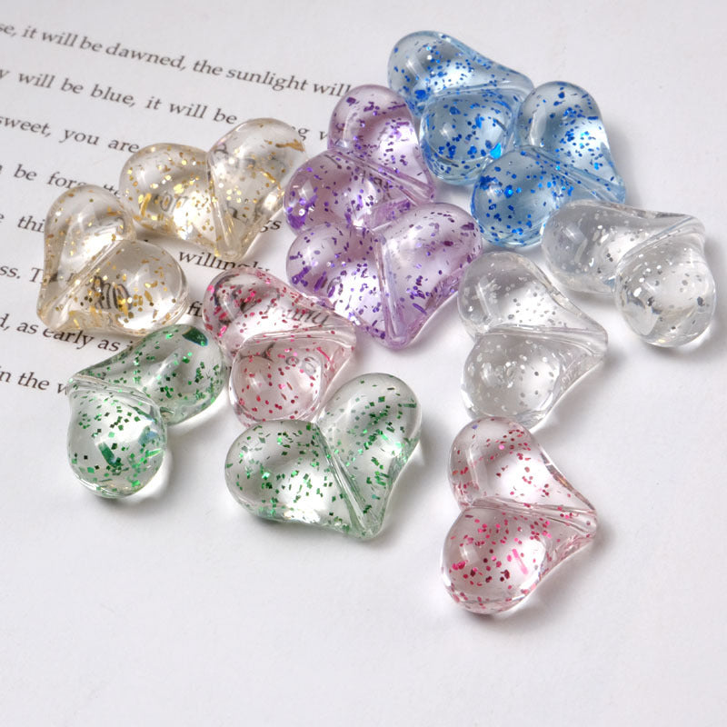Transparent Glitter Powder Filled Heart Acrylic Beads 22mm 100pcs 10