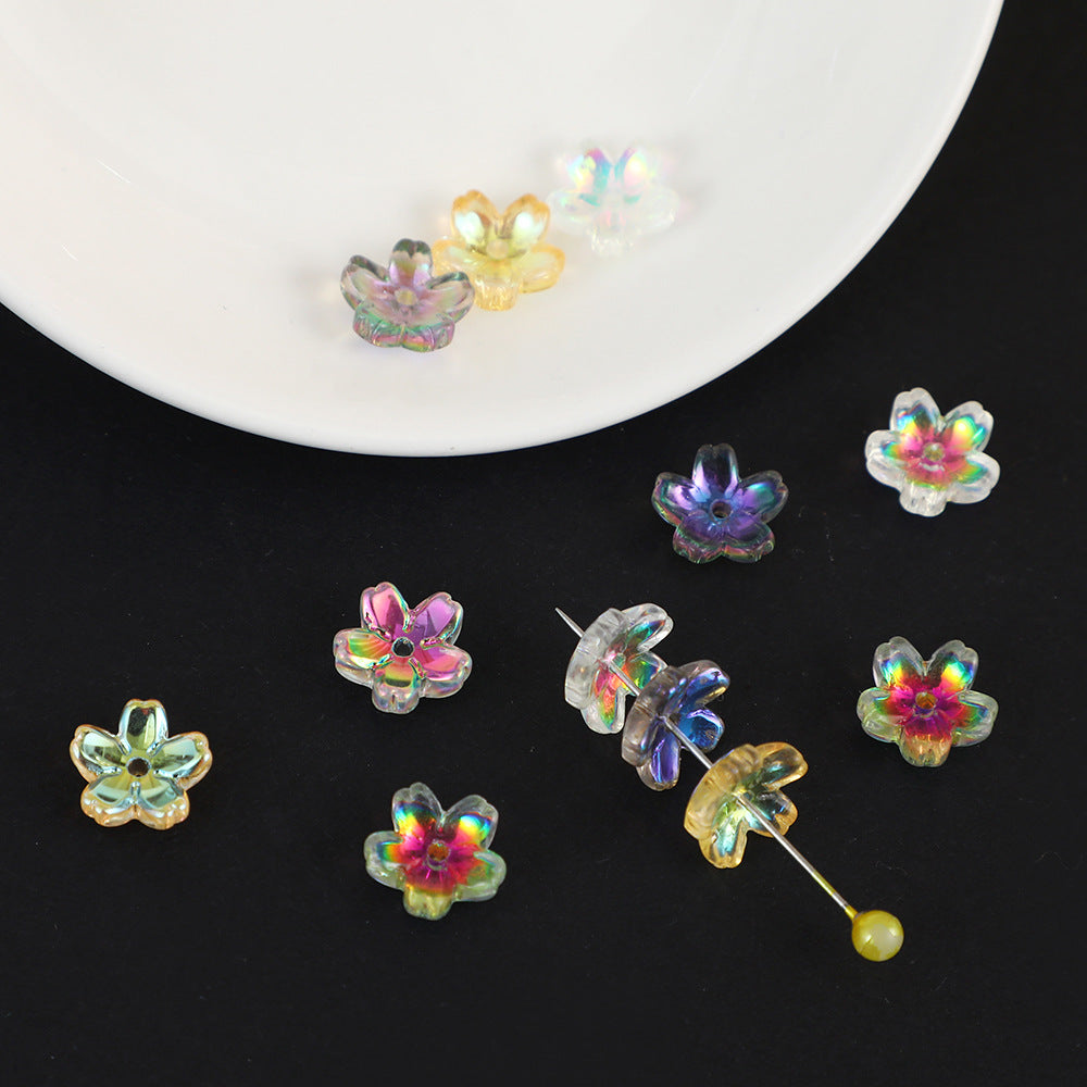 Iridescent Cherry Blossom Glass Beads 10mm Assorted Colors 100pcs