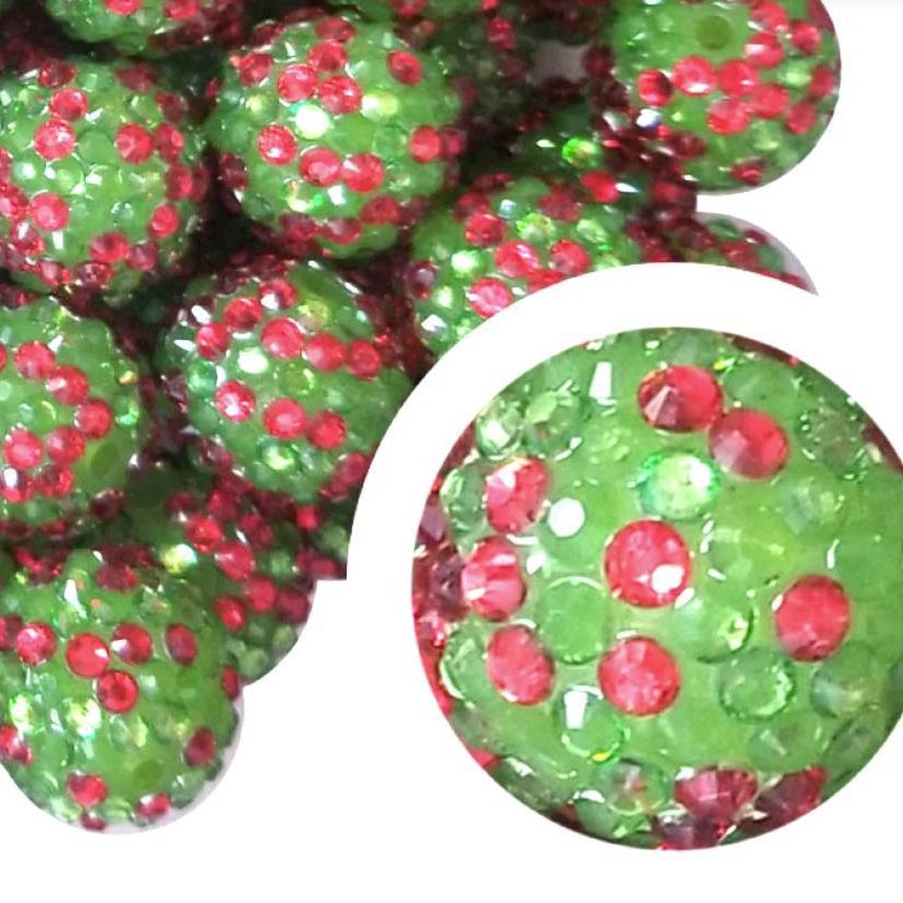Rhinestone Bubblegum Beads 10-22mm Christmas Red Green Dotted 5pcs