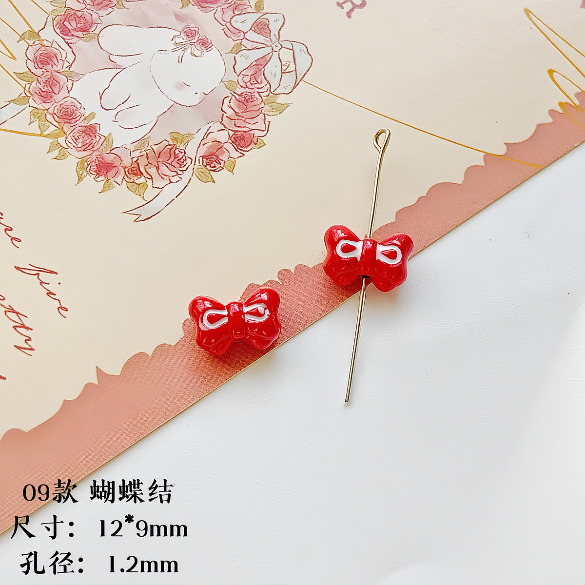 Christmas Painted Alloy Metal Beads Bright Red Glossy White 10pcs 12