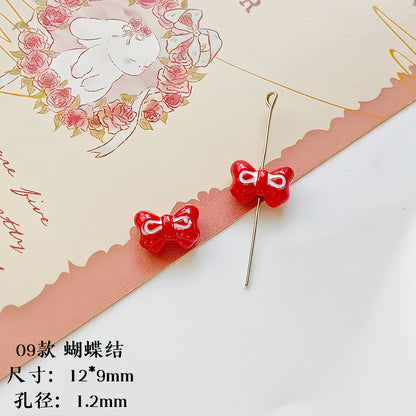 Christmas Painted Alloy Metal Beads Bright Red Glossy White 10pcs 12
