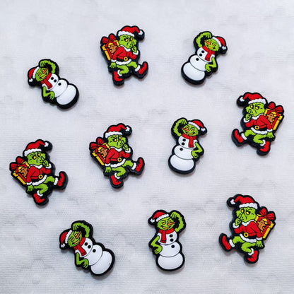 Silicone Focal Beads Christmas Grinch With Santa Hat and Gift Pack 20pcs