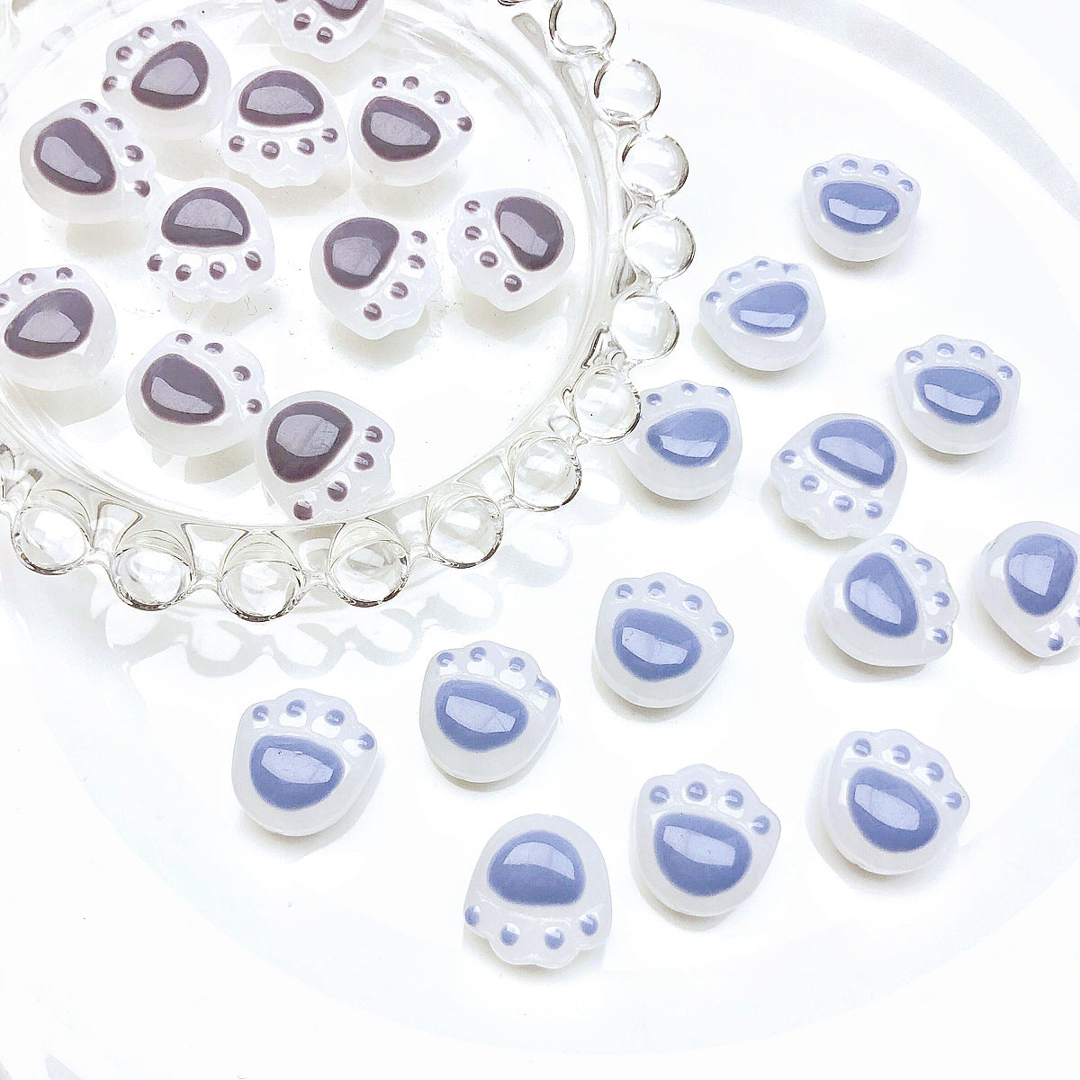 Lampwork Glass Beads Cat Claw 12mm Glossy White Paws 20pcs 2