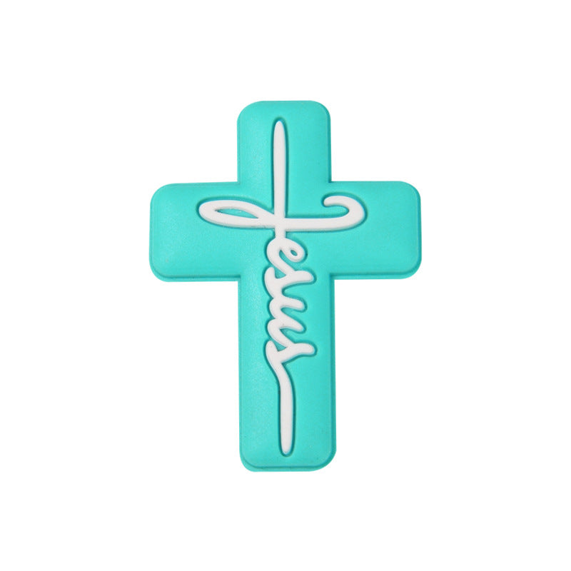 Silicone Focal Beads Jesus Cross Black White Script Text 20pcs 5