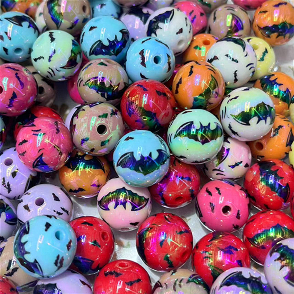 UV Plating Bat Acrylic Beads 16mm Halloween Colorful Printed 100pcs