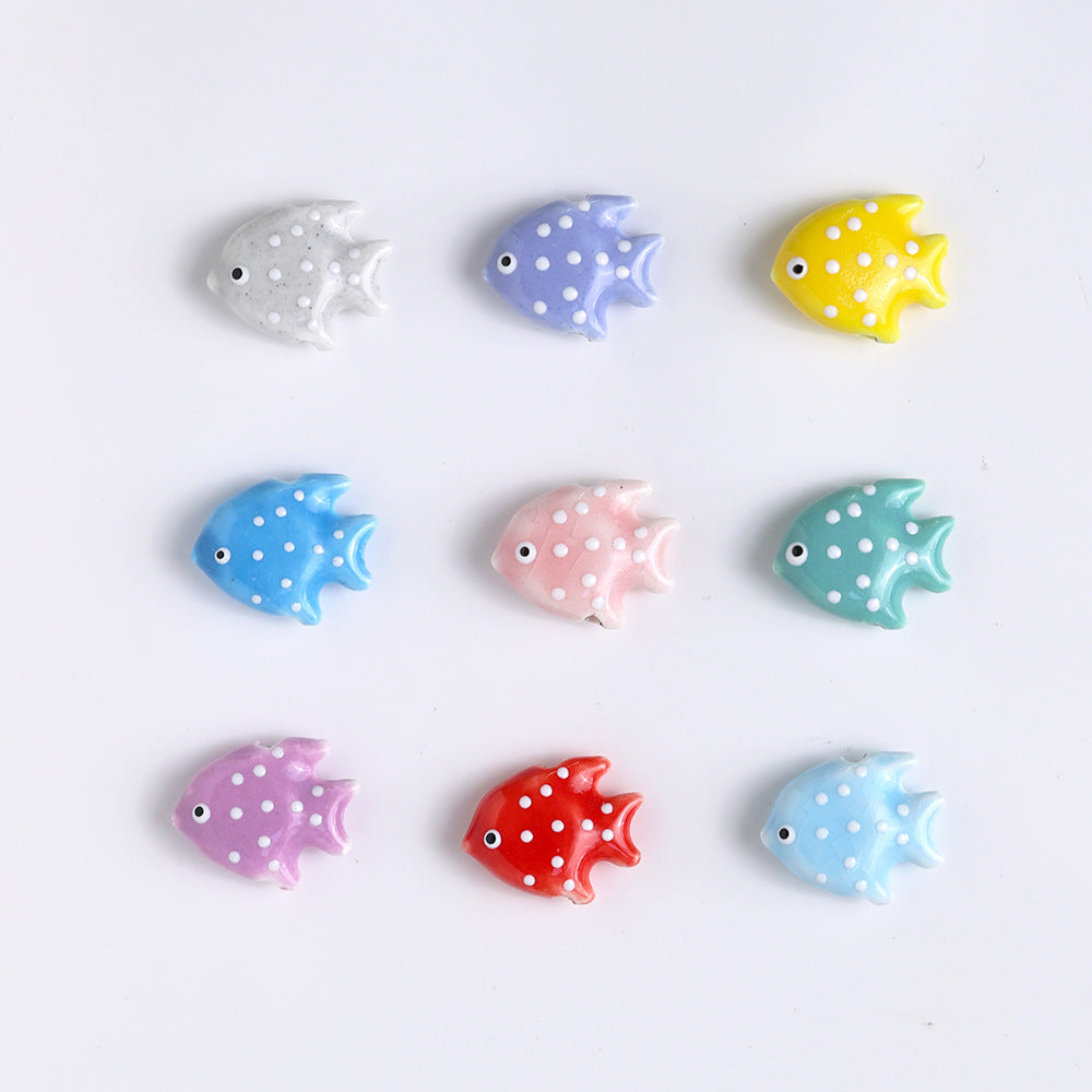 Polka Dotted Fish Ceramic Beads 21mm Colorful Glazed 5pcs 2