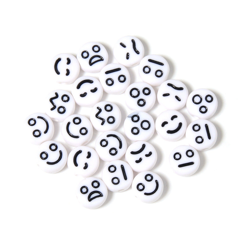 Cartoon Emoticon Flat Round Acrylic Beads 7x3.5mm Colorful 100pcs 14